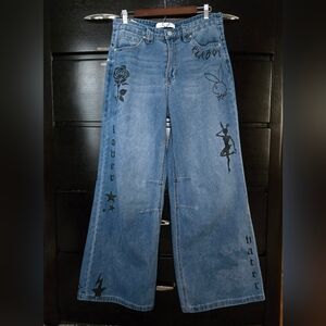 PLAYBOY Graphic High-Waisted Wide Leg Jeans Size 13